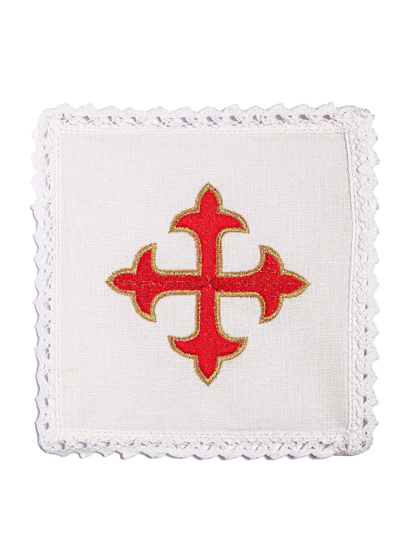 Linen chalice linen with red cross embroidery