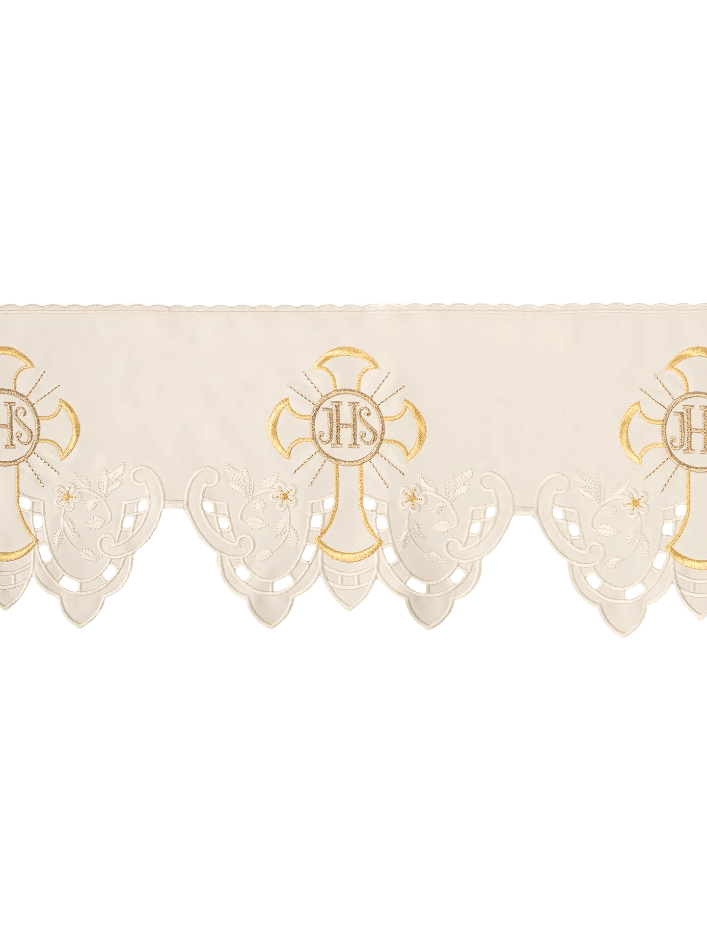 Metre with frontal embroidery IHS Cross ecru