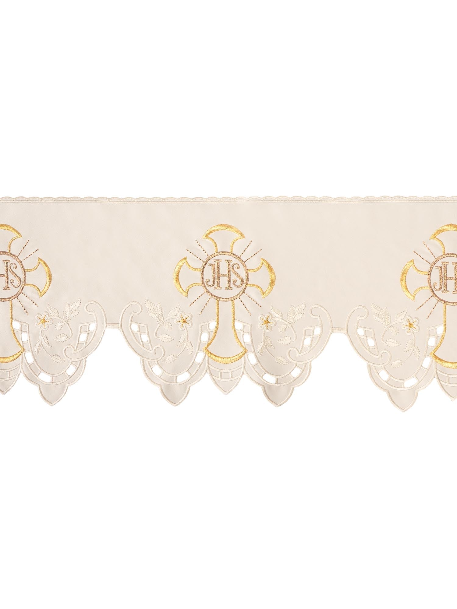 Metre with frontal embroidery IHS Cross ecru