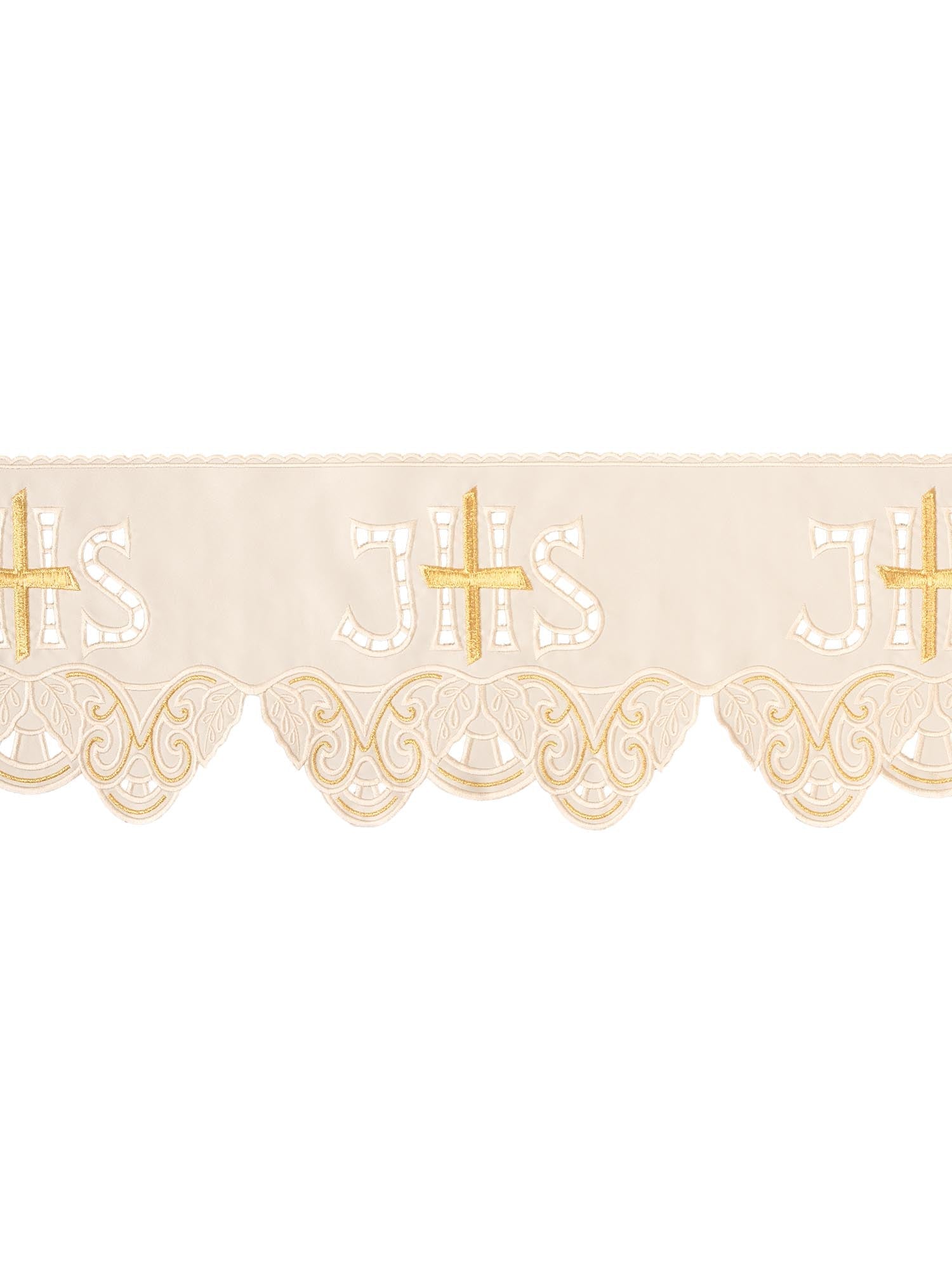 Metre with frontal embroidery IHS Cross ecru