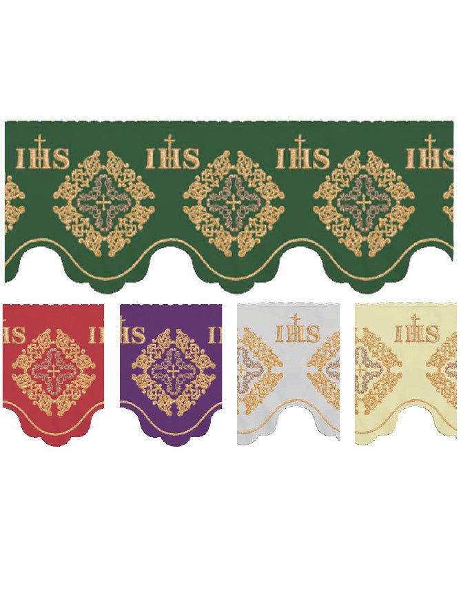 Metre with frontal embroidery IHS Cross and rosette Red