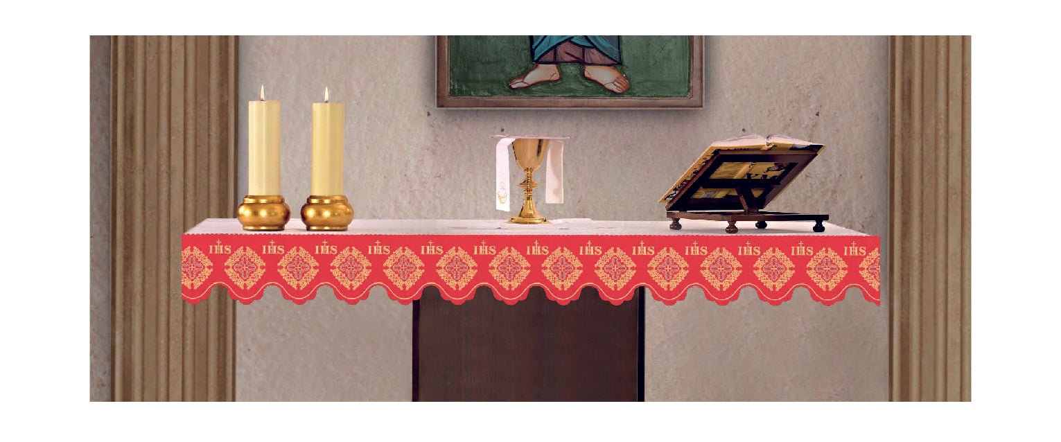 Metre with frontal embroidery IHS Cross and rosette Red