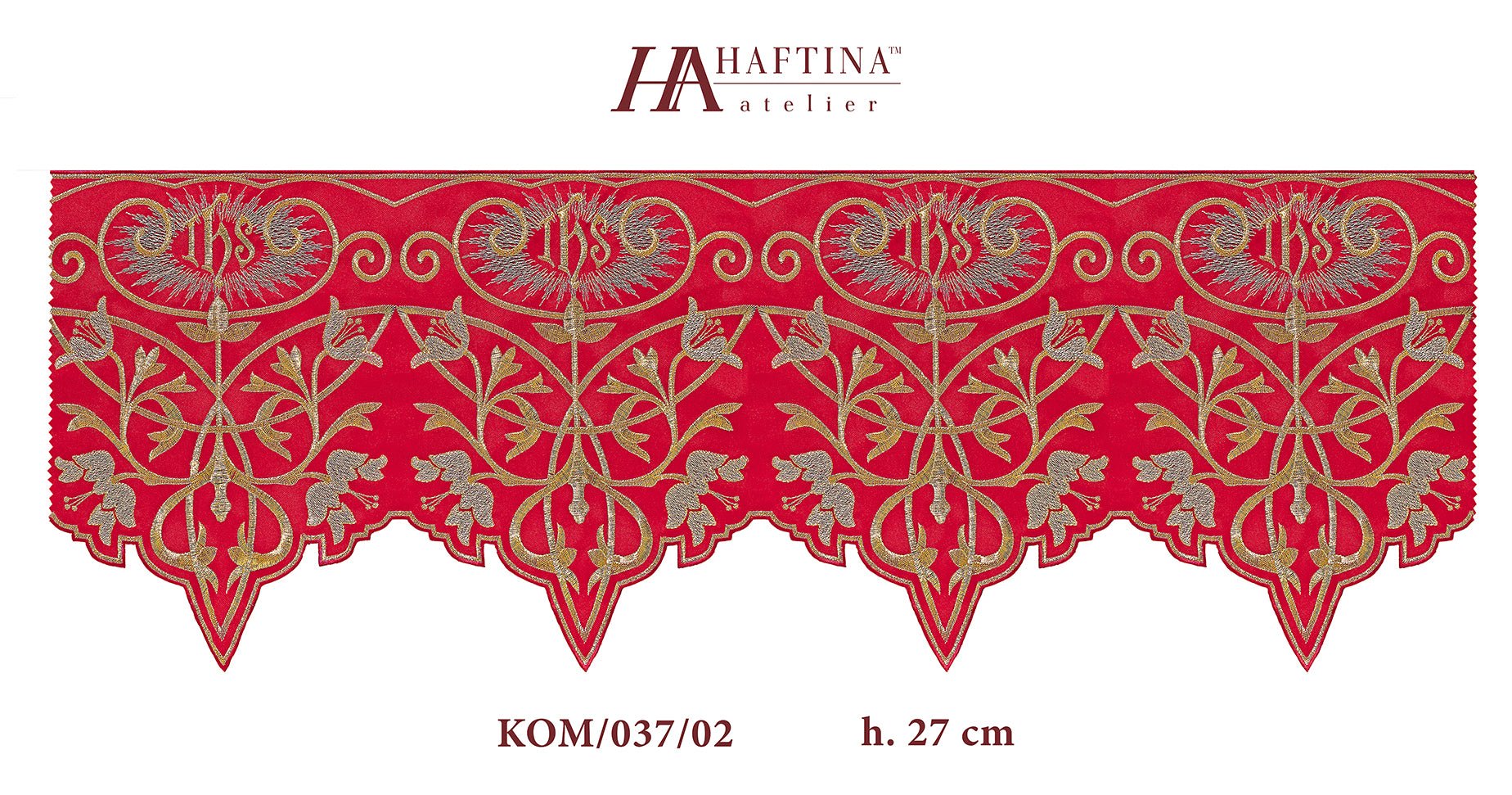 Metraż z monogramem IHS w kolorze czerwonym