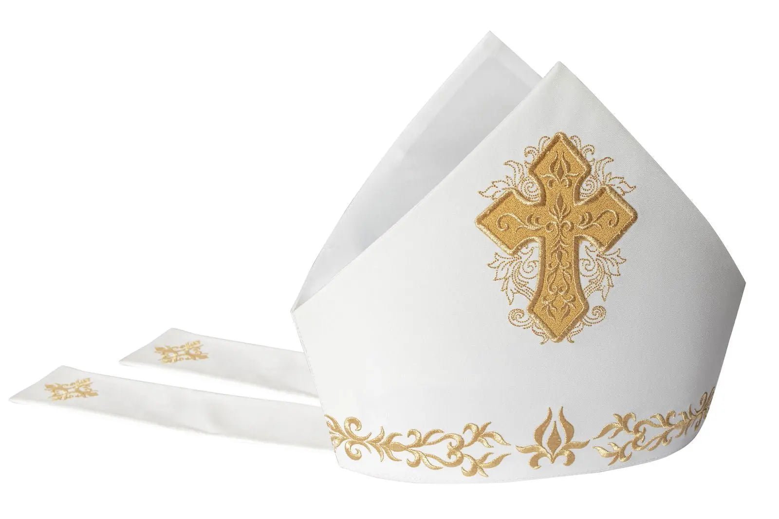 Embroidered mithra richly decorated with a thick gold cross