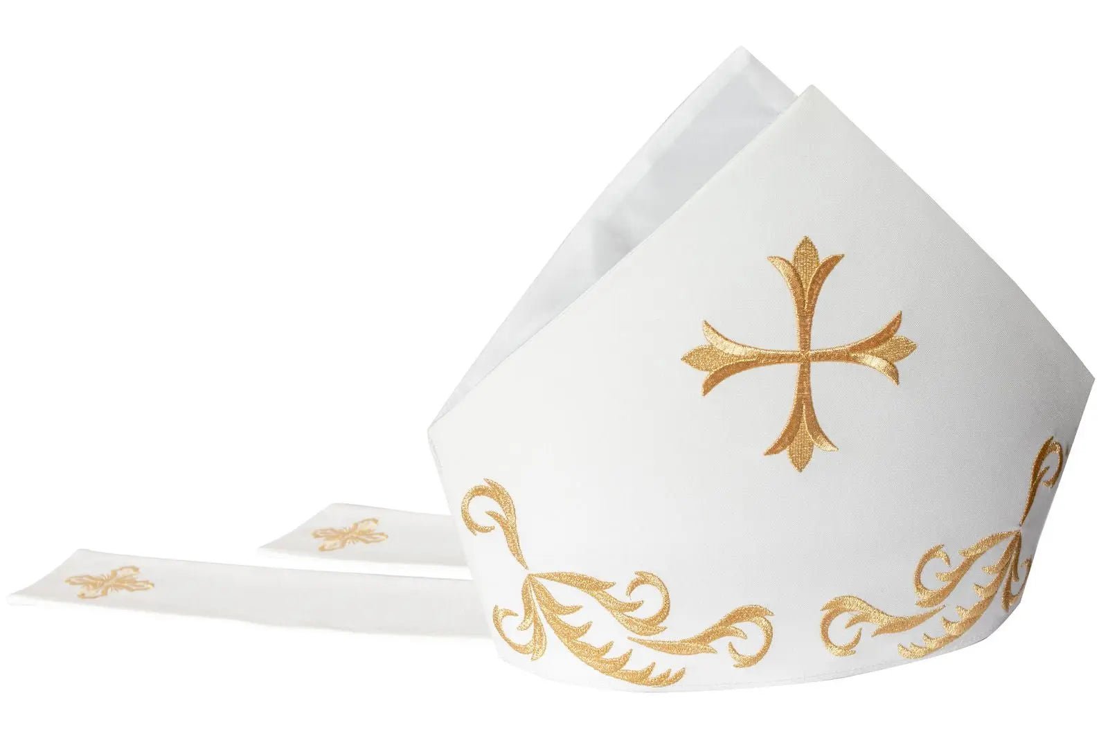 Embroidered mitre decorated with a gold cross
