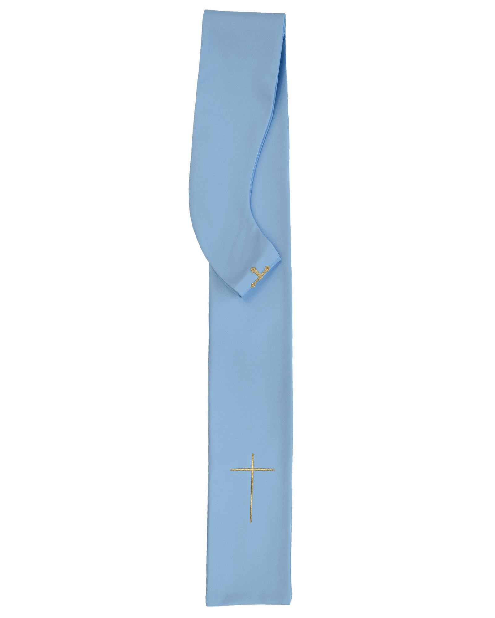 Blue Marian liturgical chasuble with wide collar and belt