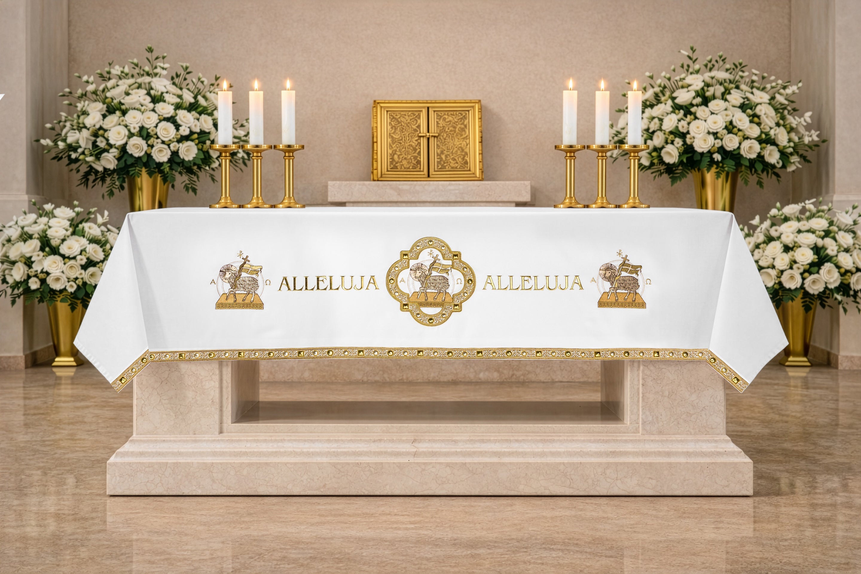 Obrus ołtarzowy na wielkanoc z haftem baranka - ORNATY.PL