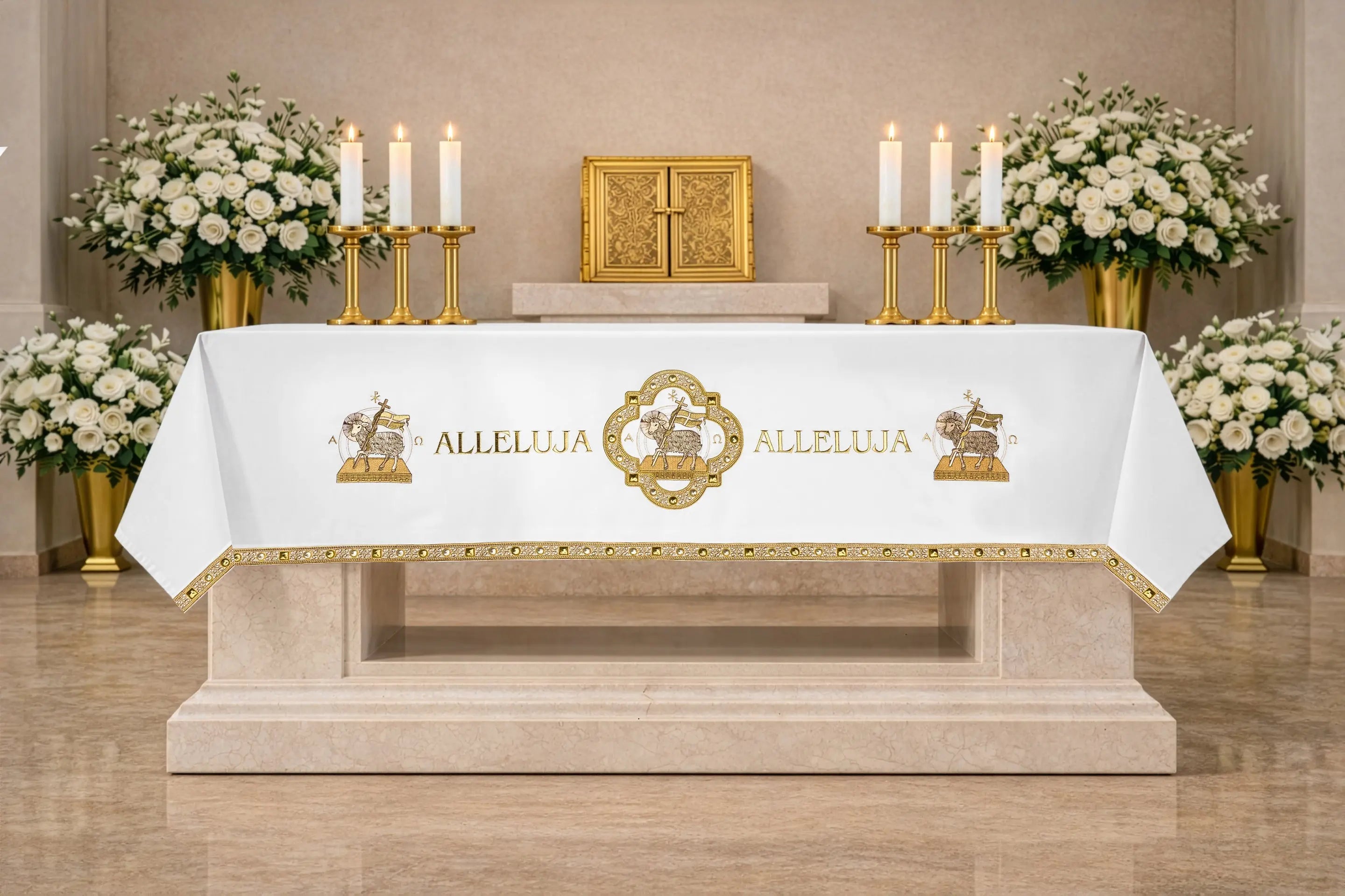Easter Altar Cloth with Paschal Lamb and Alleluia Embroidery