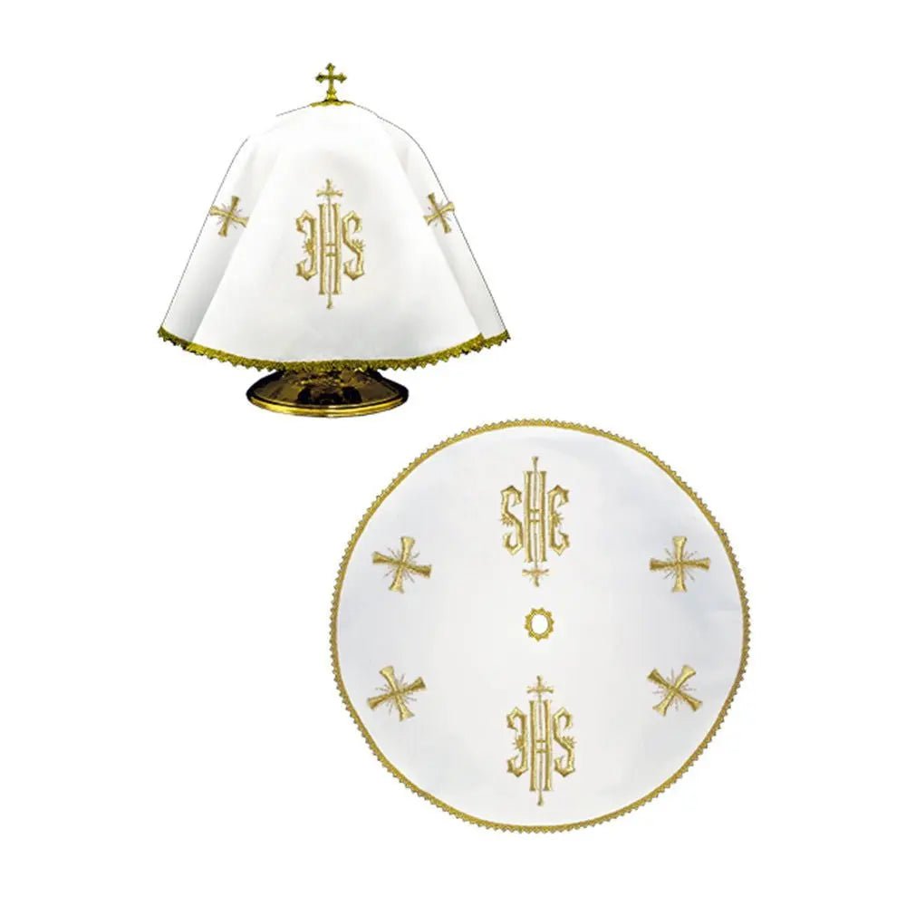Round canning veil with delicate gold IHS embroidery