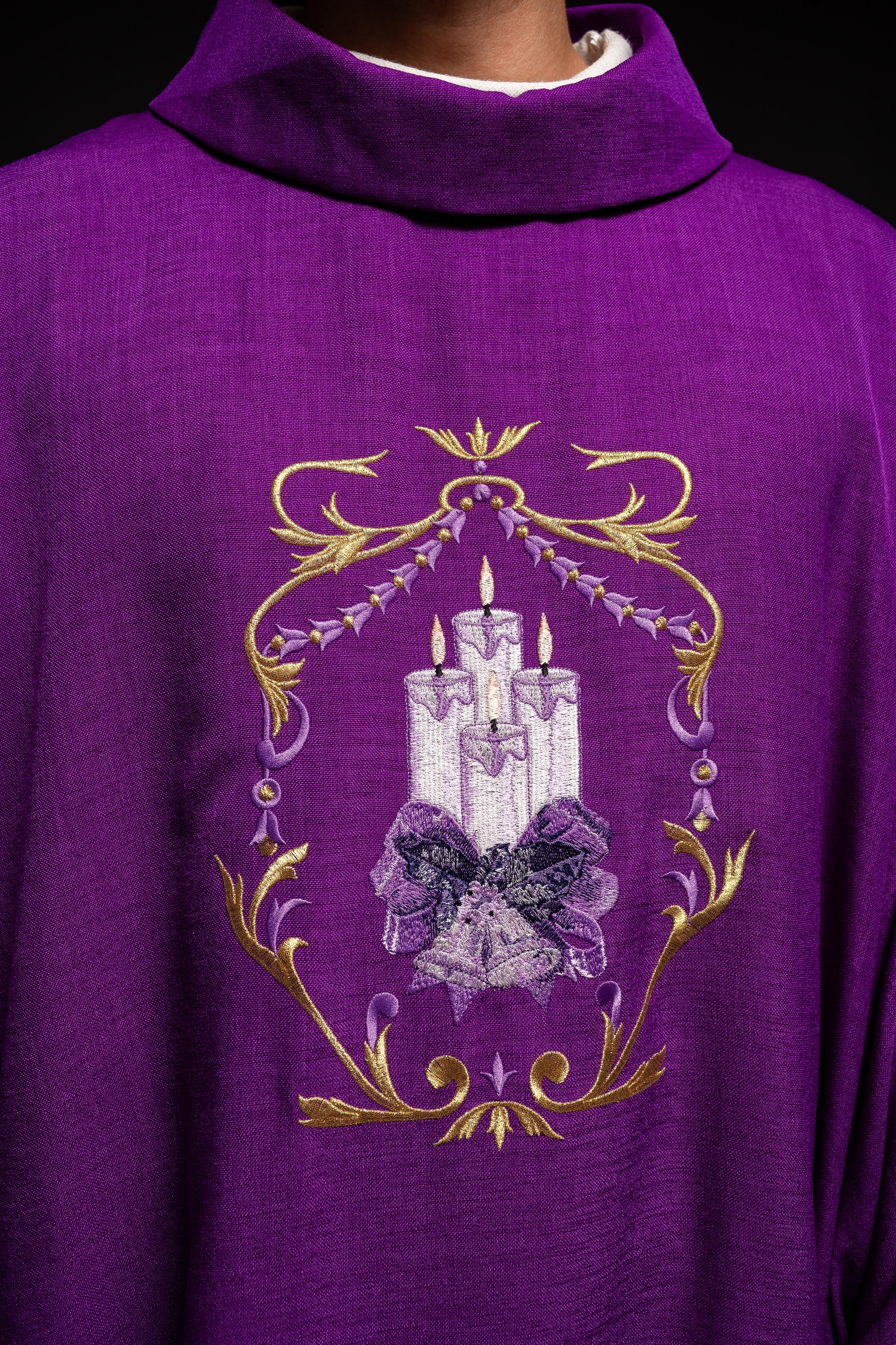 Advent chasuble with candle embroidery