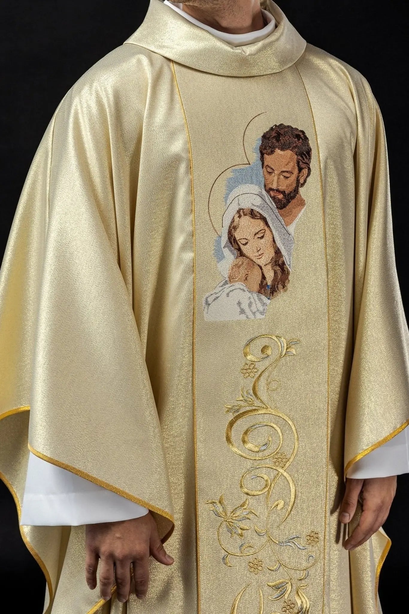 Glittering chasuble with the image of the Holy Family