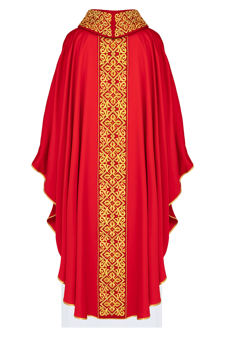 Chasuble richly embroidered floral motif with crosses Red