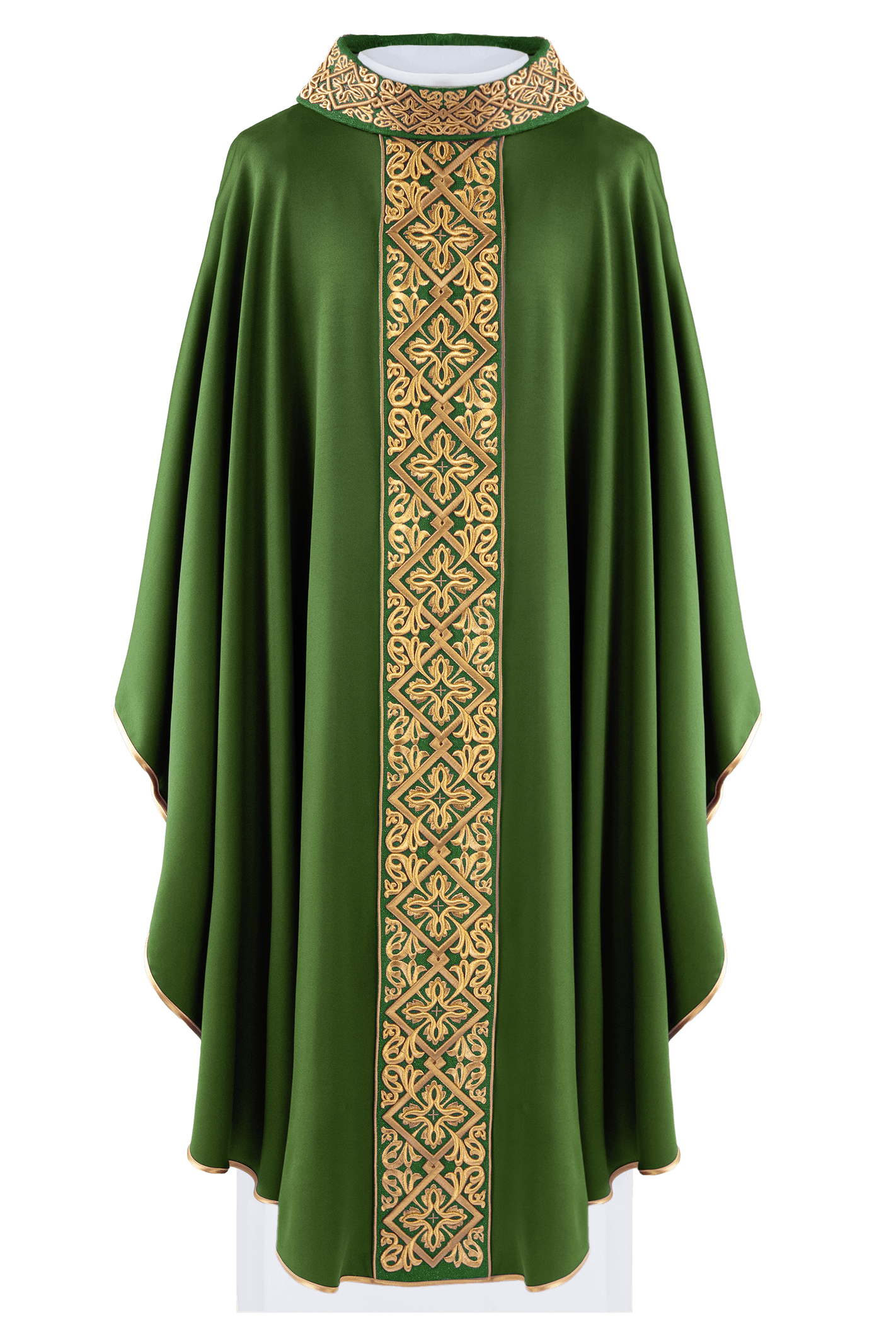 Chasuble richly embroidered floral motif with crosses Green