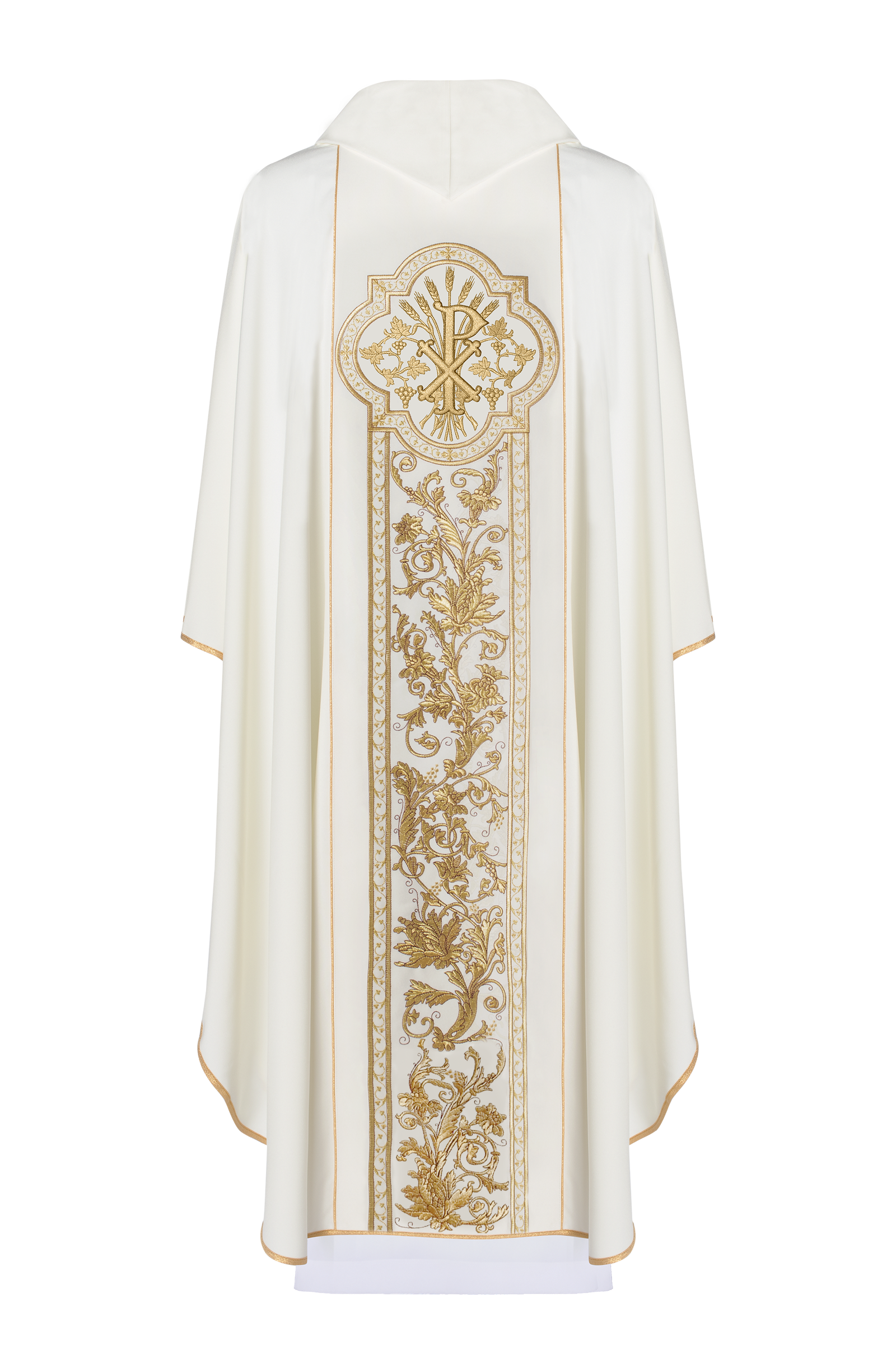 Chasuble richly embroidered with the symbol of the Heart of Jesus and PAX - Ecru