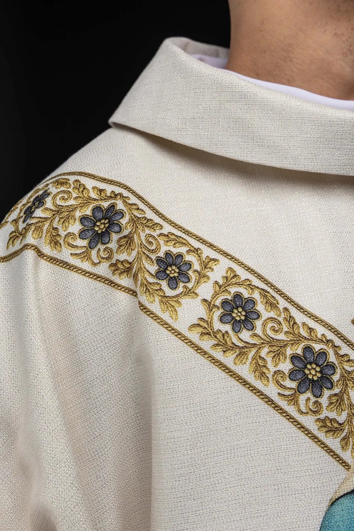 Ecru chasuble with printed image of the Immaculate Conception