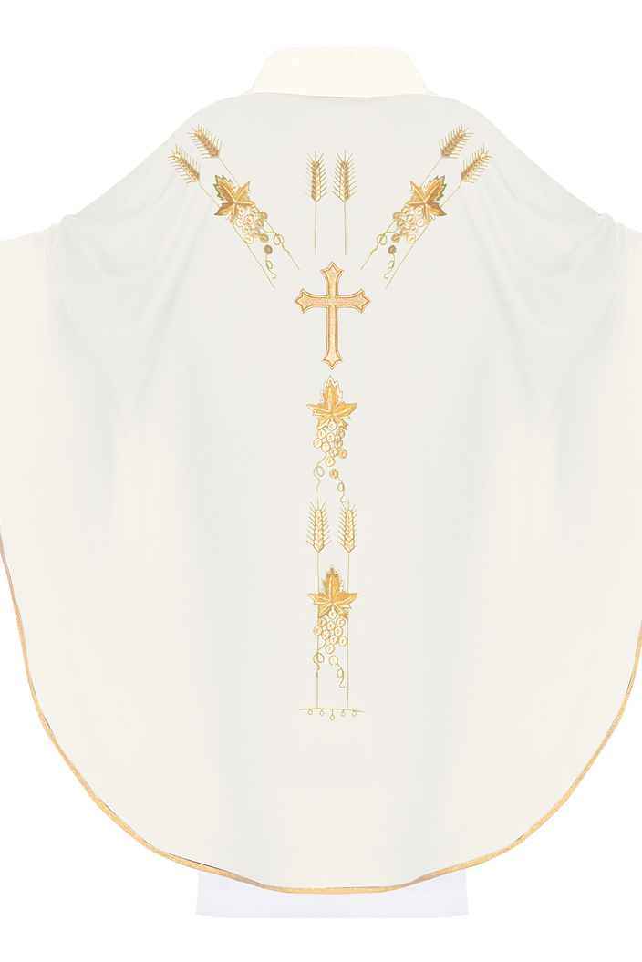 Chasuble embroidered with IHS and grapes in ecru