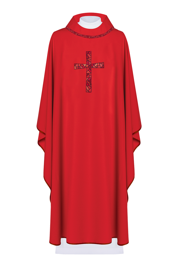 Embroidered chasuble Red with Cross Mosaic