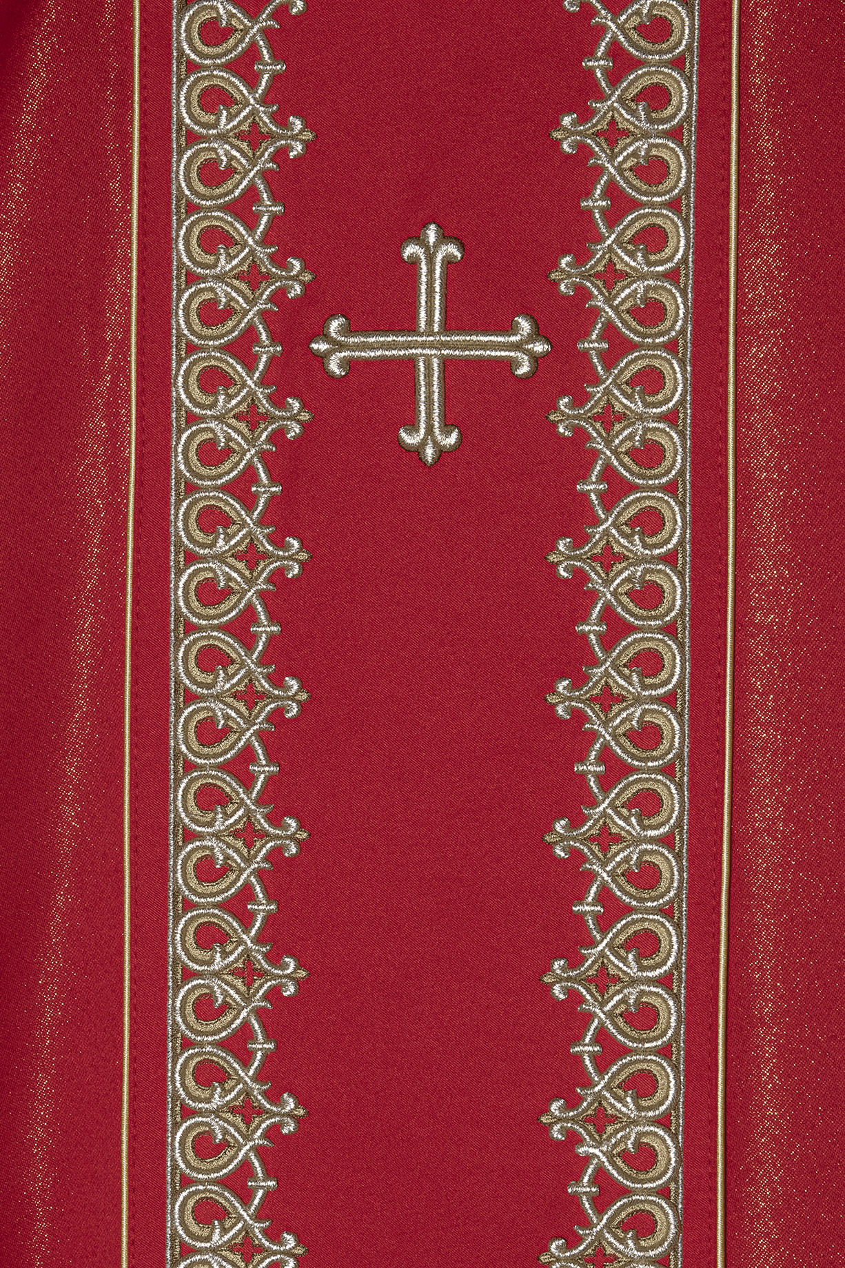 Embroidered Red Chasuble with Small Cross and Ornaments