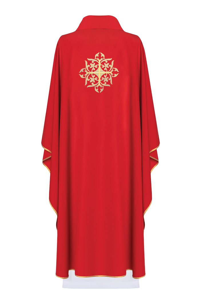 Embroidered Red Chasuble with Decorated Cross