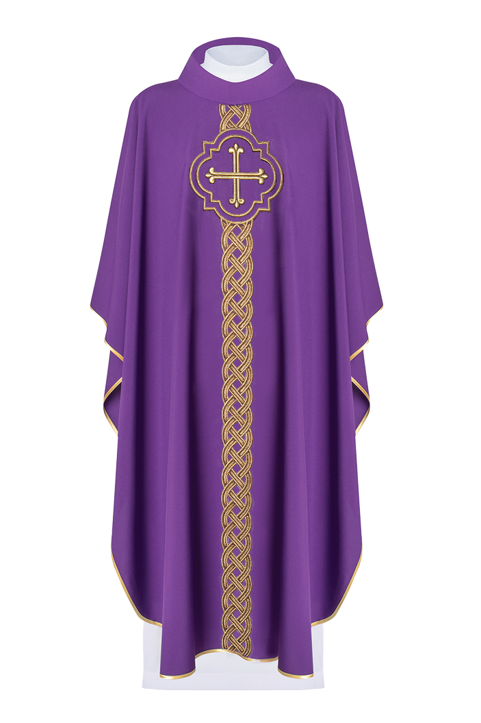 Embroidered chasuble Purple with Cross and Ornaments