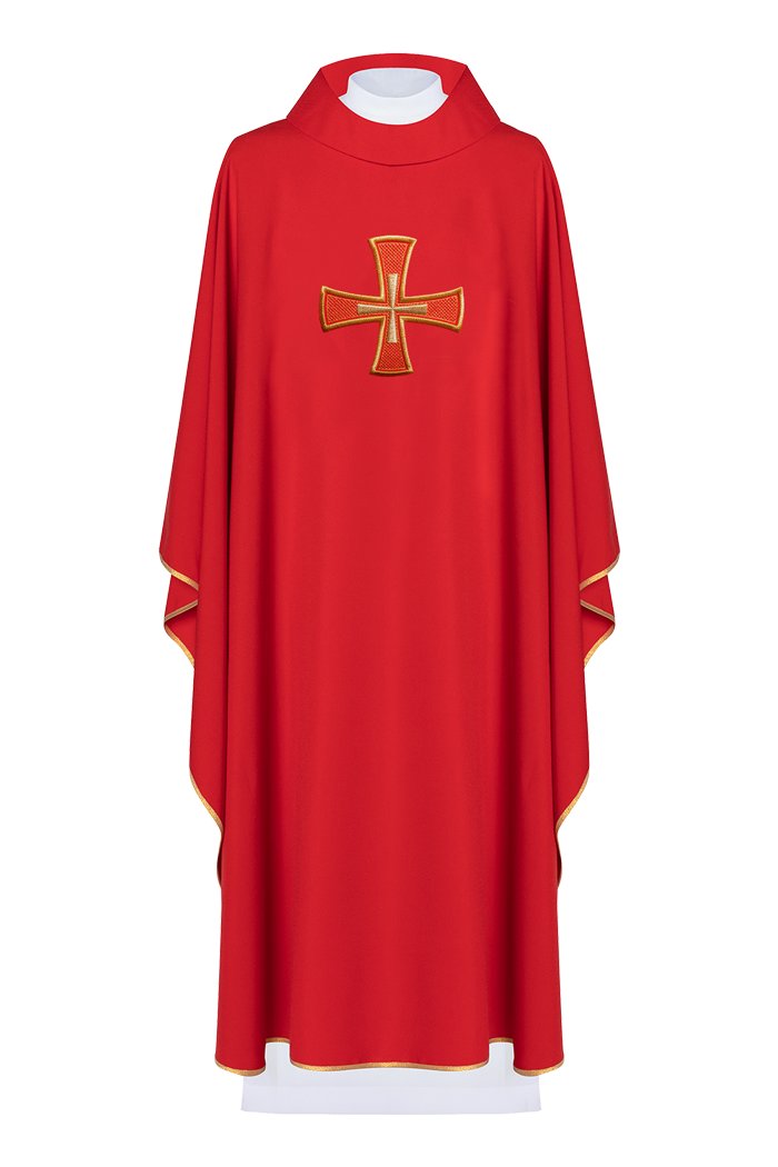 Embroidered chasuble IHS Red with Cross motif