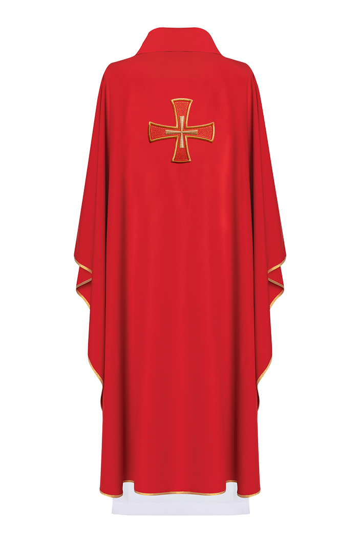 Embroidered chasuble IHS Red with Cross motif