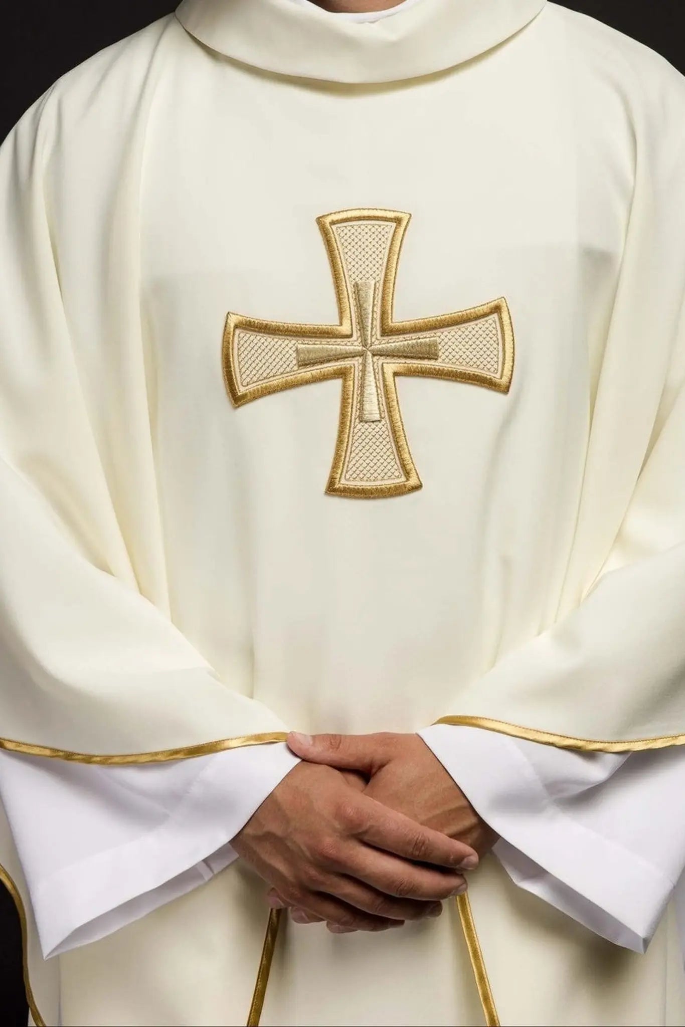 IHS ecru embroidered chasuble