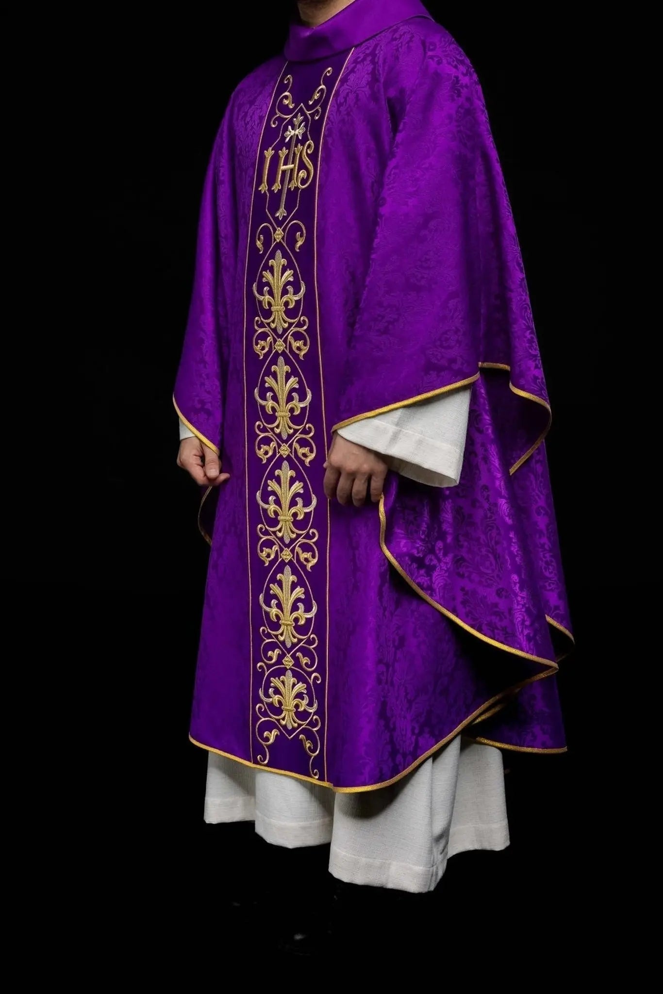IHS Embroidered Chasuble Purple Decorative Fabric