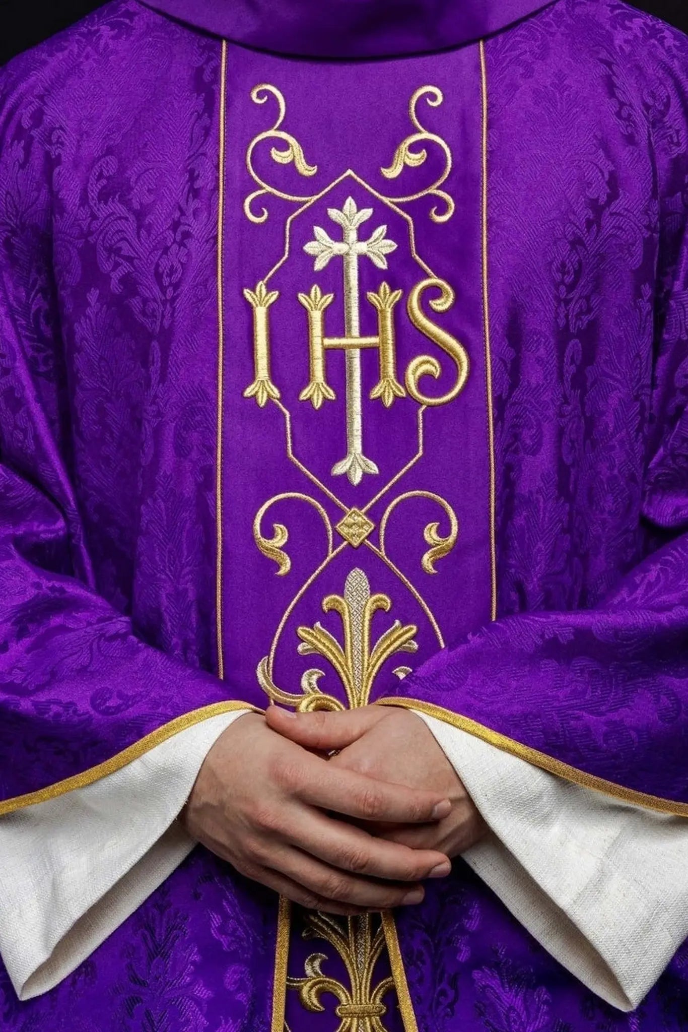 IHS Embroidered Chasuble Purple Decorative Fabric