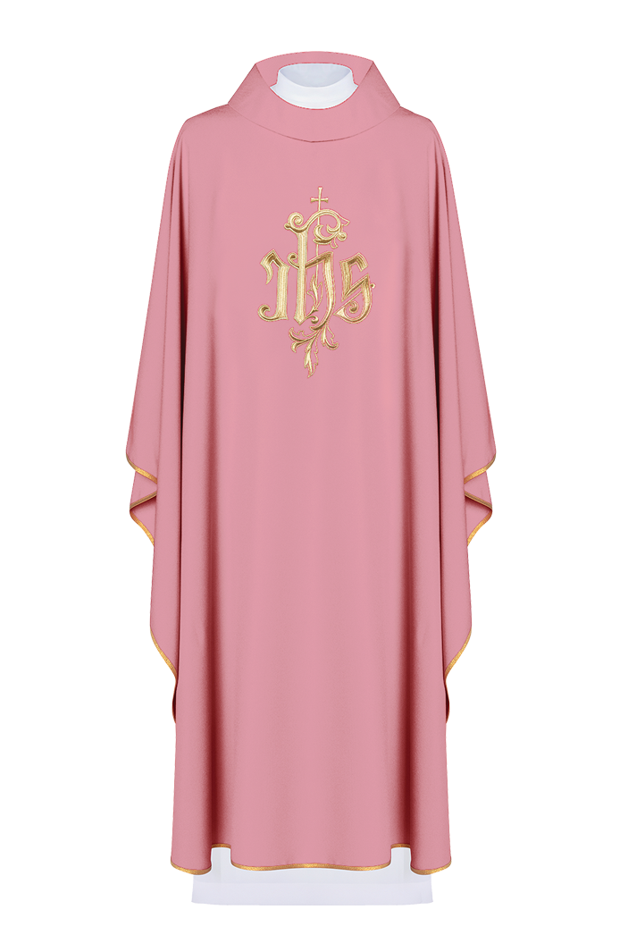 IHS embroidered chasuble in pink