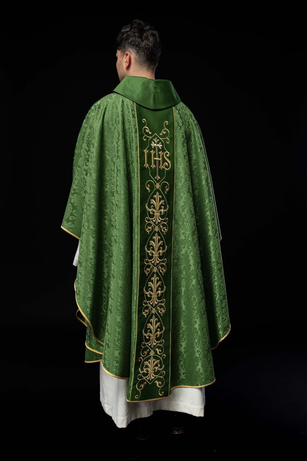 Ornat haftowany IHS Zielony Ozdobna Tkanina