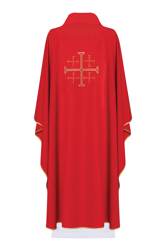 Embroidered chasuble Jerusalem cross Red Gold piping