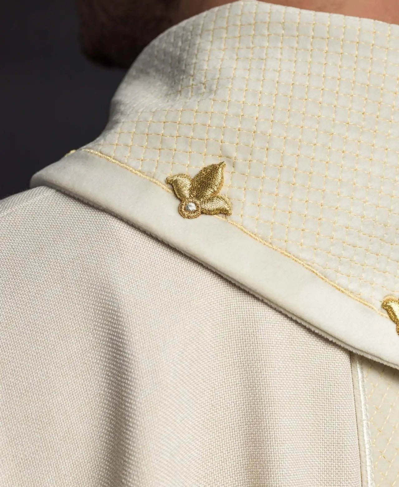 Chasuble embroidered on velvet with symbol Cross Ecru