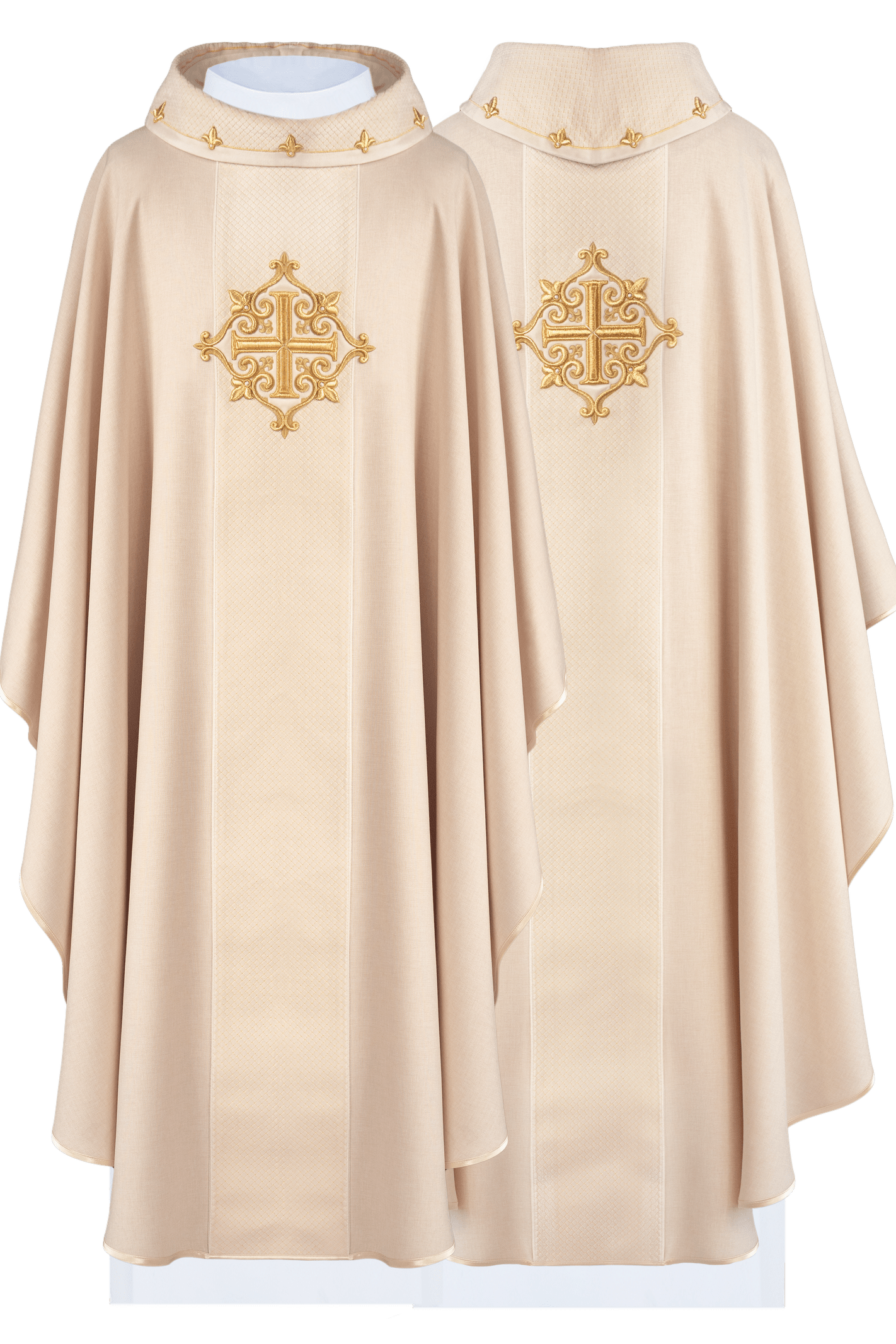 Chasuble embroidered on velvet with symbol Cross Ecru