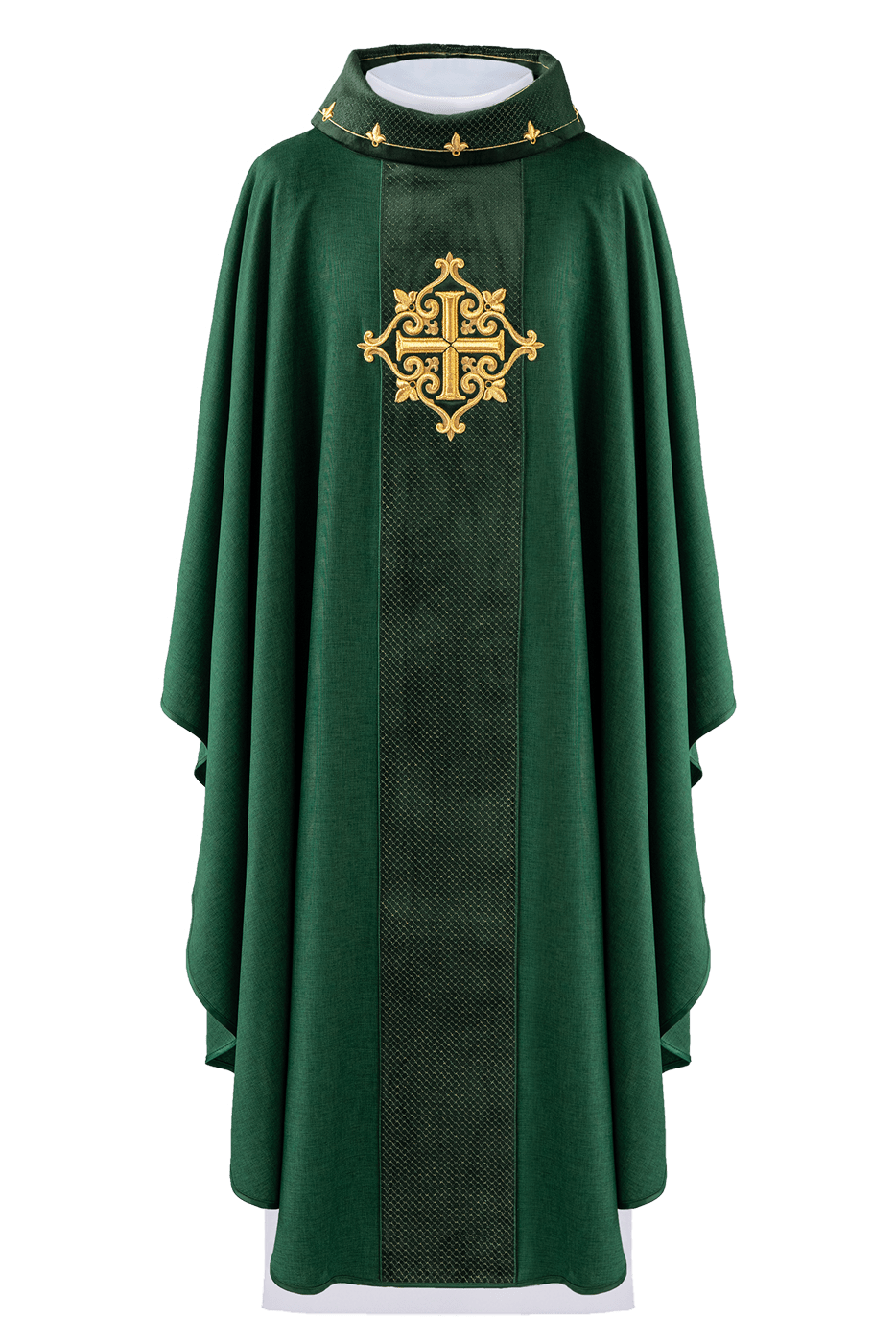 Chasuble embroidered on velvet with the symbol of the Green Cross