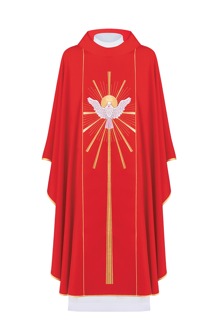 Embroidered chasuble with the Holy Spirit in red