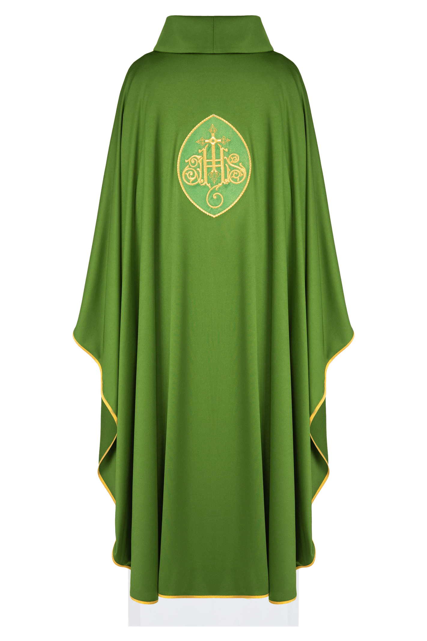 Chasuble embroidered with IHS lightweight SACROLITE knitted fabric