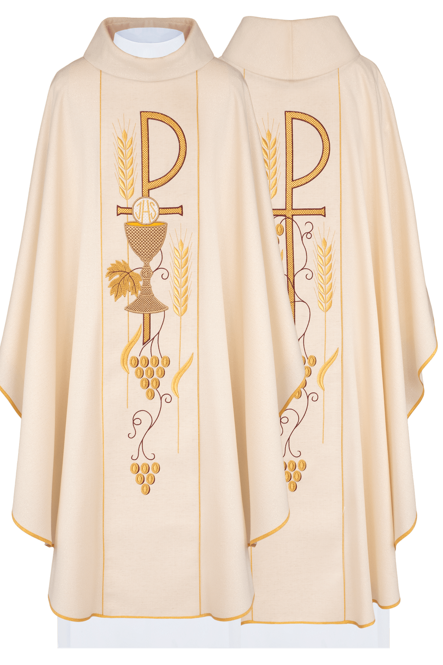 Embroidered chasuble with eucharistic motifs PAX Ecru