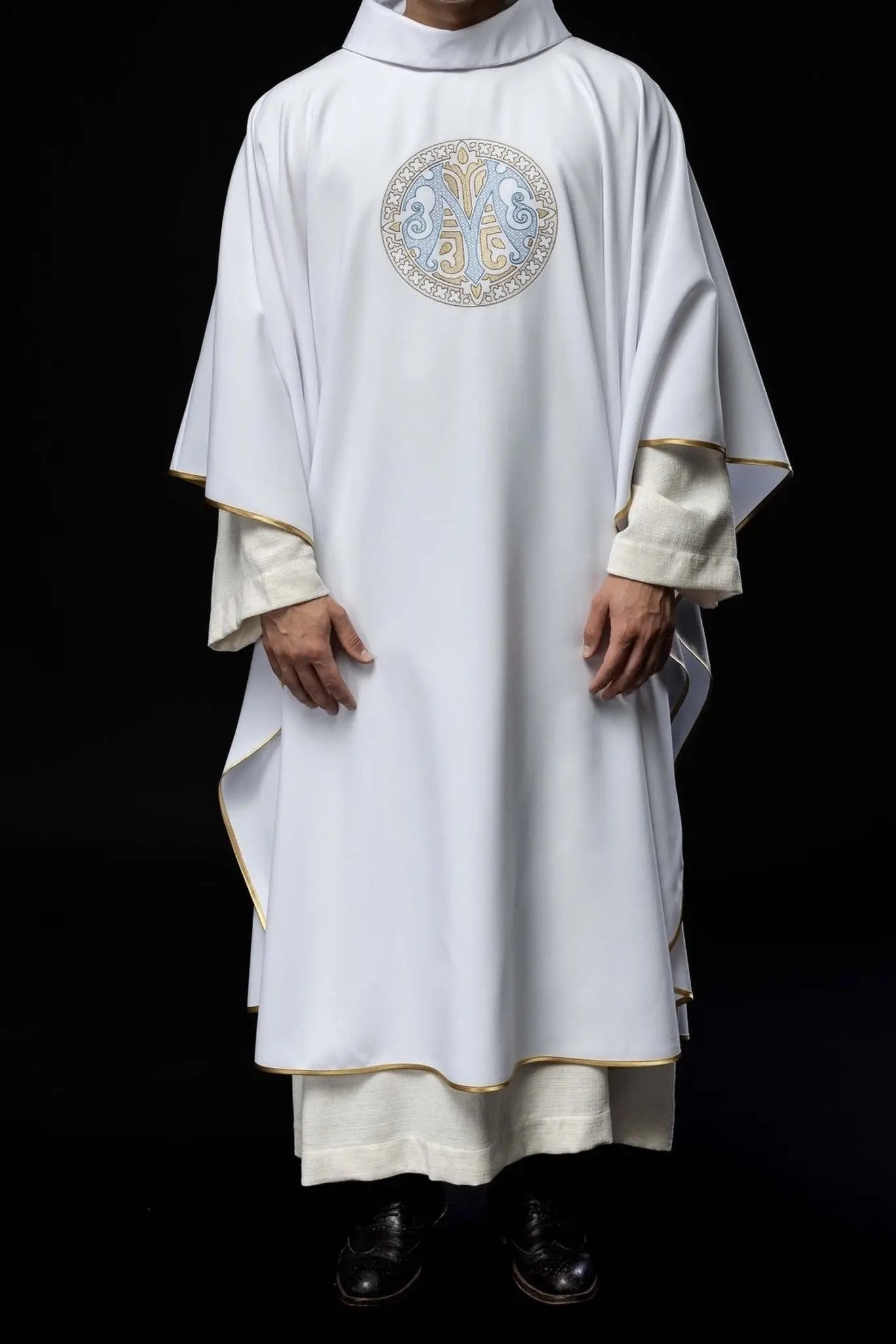 Embroidered Marian Chasuble – White