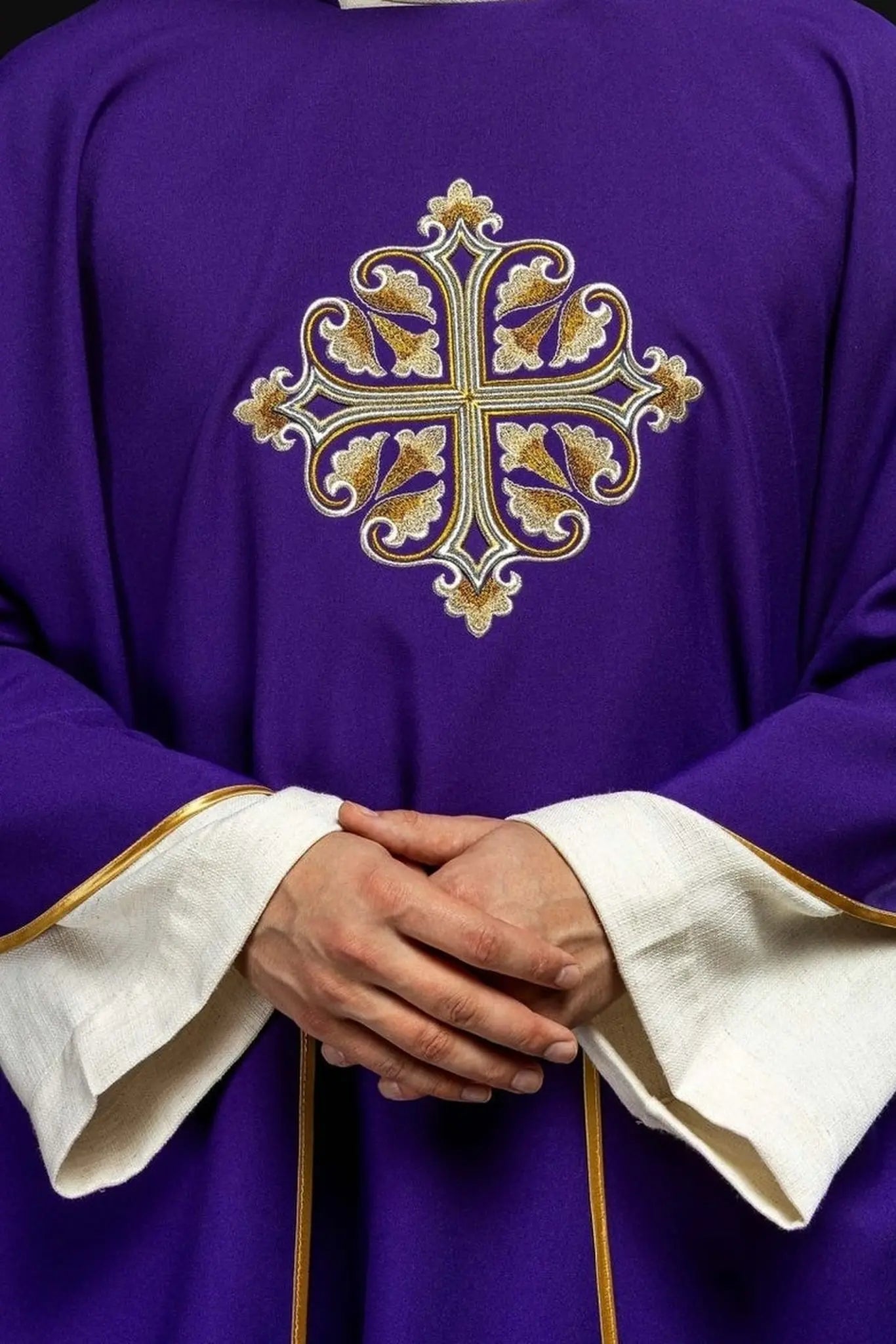 Embroidered Purple Chasuble with Decorated Cross and Wide Collar