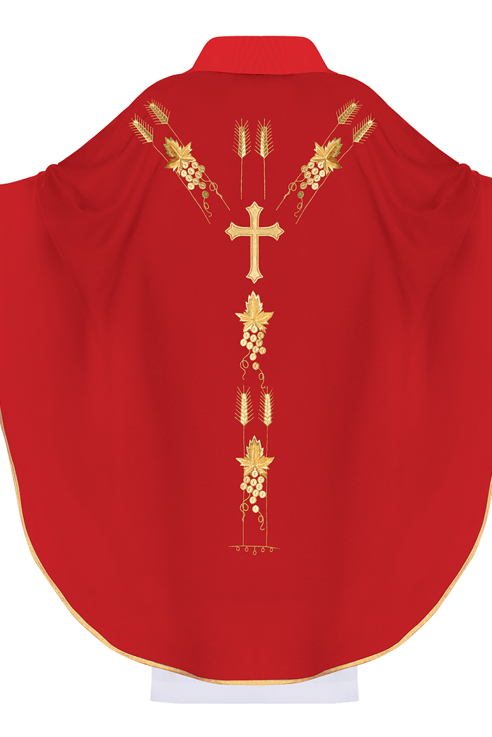 Embroidered chasuble with IHS grape symbol Red