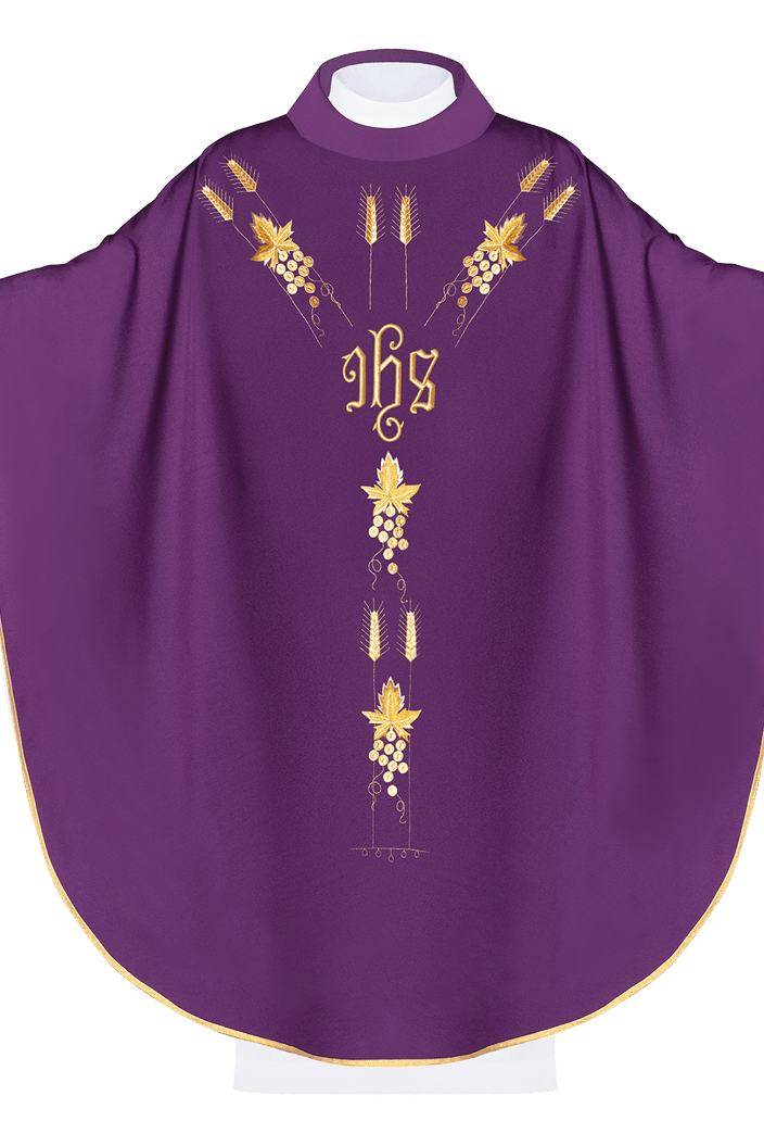 Embroidered chasuble with IHS symbol grapes Purple