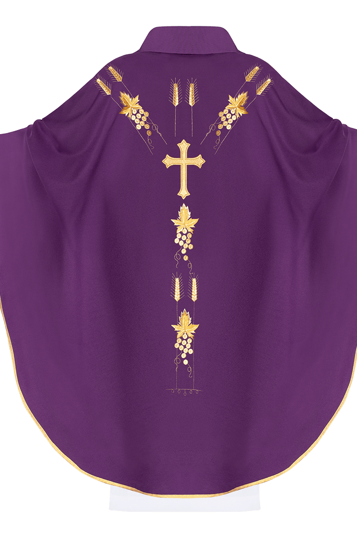 Embroidered chasuble with IHS symbol grapes Purple