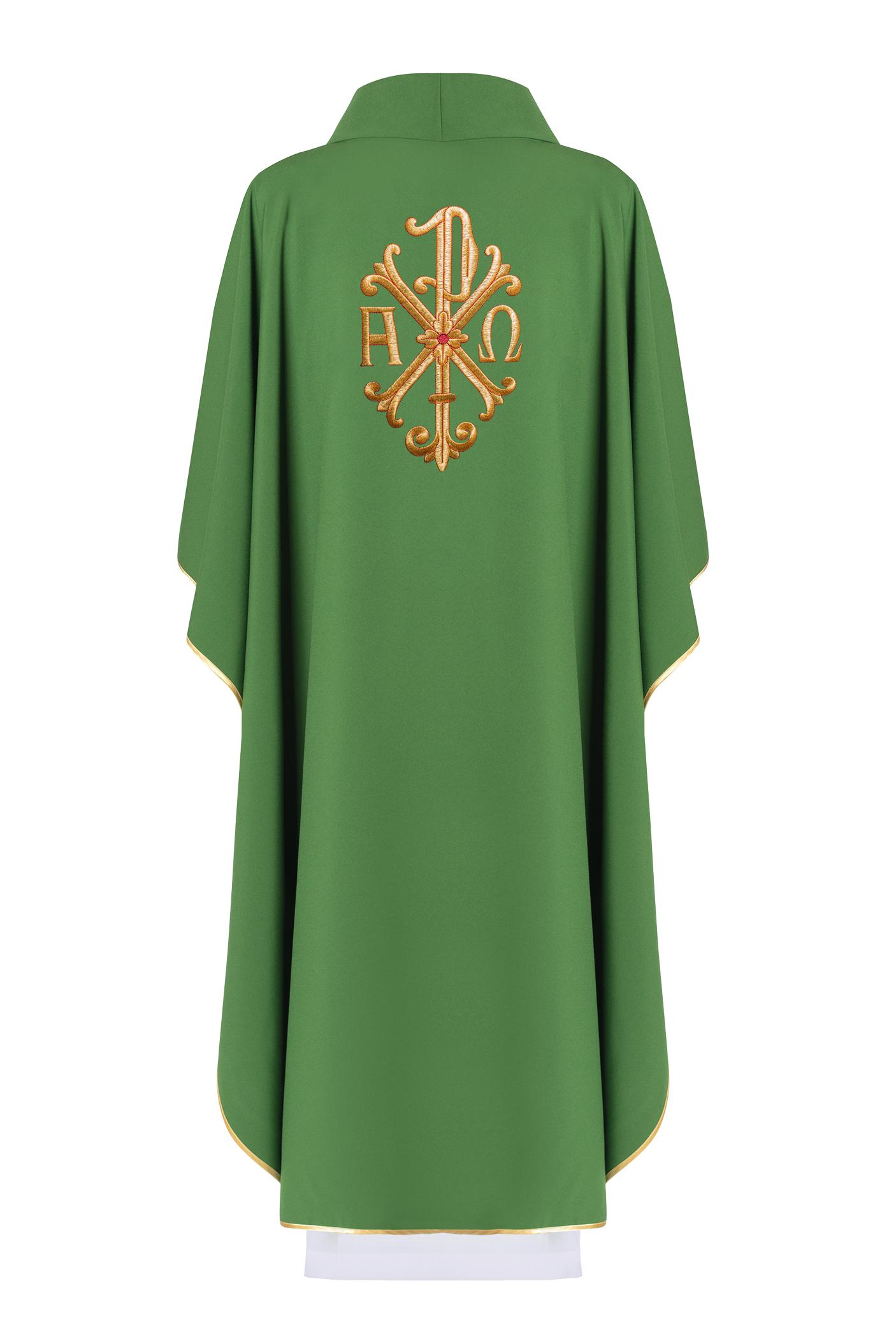 Embroidered chasuble Green motif of Alpha and Omega