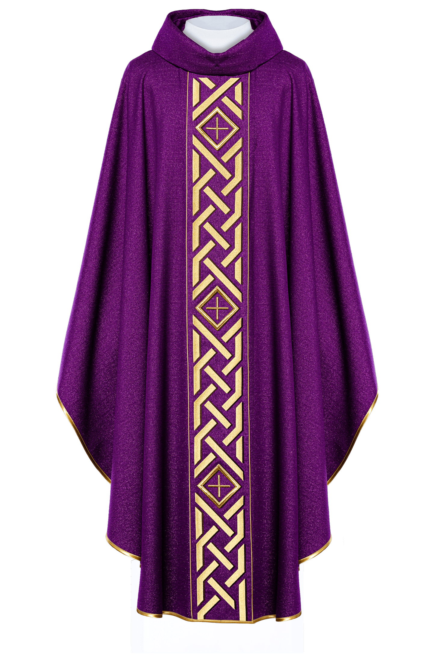 Embroidered Violet Liturgical Chasuble with Cross and Decoration