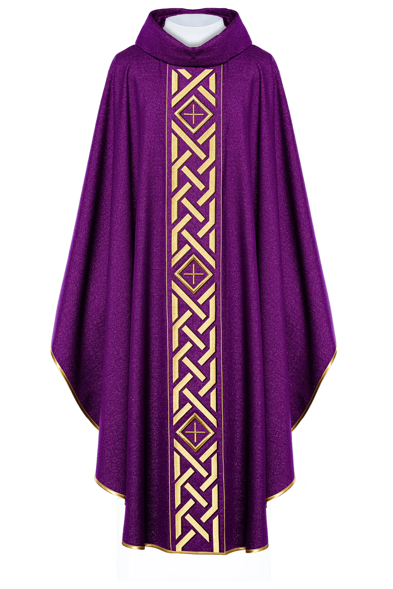 Embroidered Violet Liturgical Chasuble with Cross and Decoration