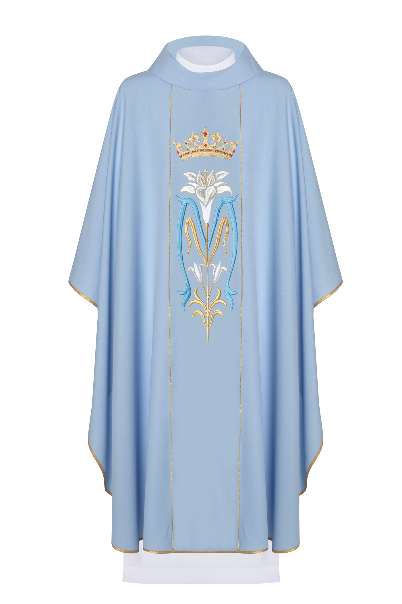 Marian liturgical chasuble embroidered with crown Blue