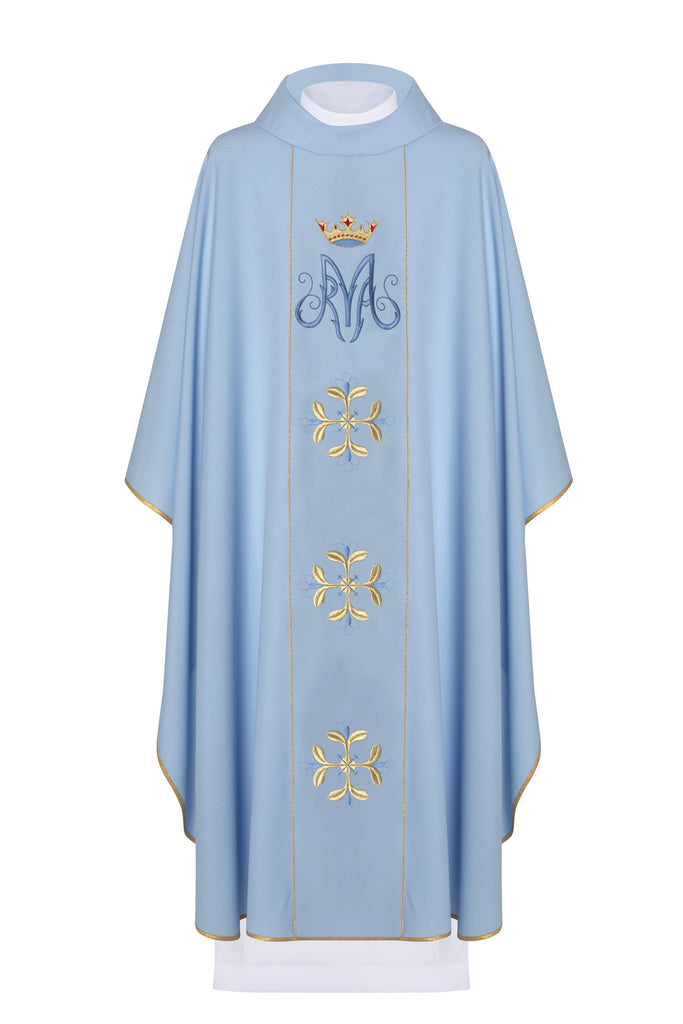 Niebieski ornat liturgiczny maryjny z pasem