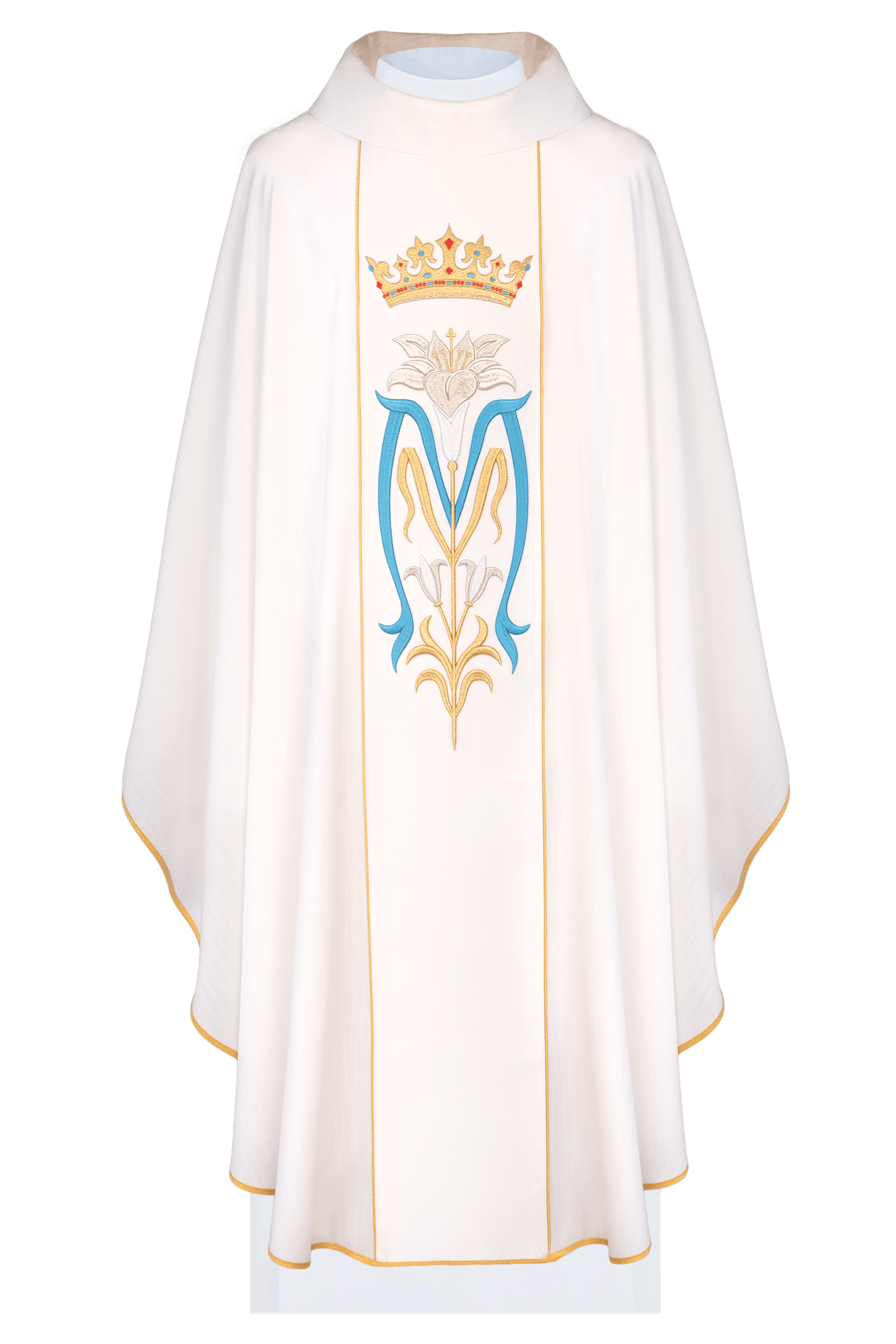 Liturgical chasuble with embroidered crown of the Virgin Mary