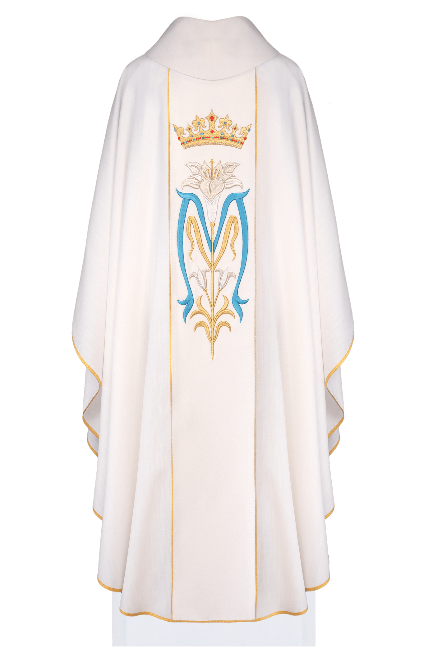 Liturgical chasuble with embroidered crown of the Virgin Mary